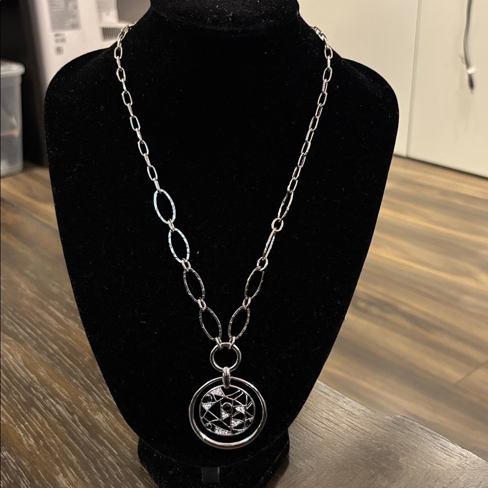 Silver Chain Necklace with Geometric Pendant.